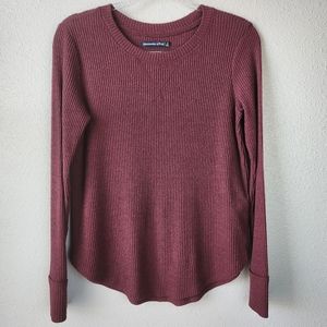 ABERCROMBIE & FITCH Ribbed Crewneck Thermal Long Sleeve Tee Shirt Top